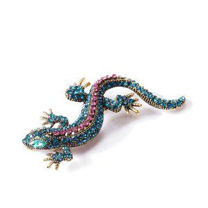 Blue Pink Lizard Rhinestone Pin Broach
